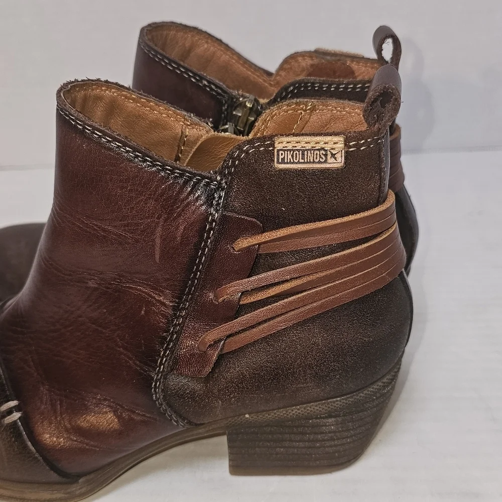 Pikolinos Leather Ankle Boots EU 36 / US 6 – Brown Two-Tone Western Boho Booties - Picture 5 of 11